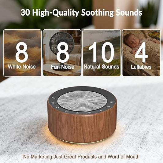 Nursery Lamp with Sound Machine, Mood Lighting, 7 Colors Night Light, 30 Soothing Sounds, White Noises for Baby, Adults. Timer, Plug in, Memory Function, Touch Control