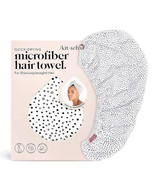 Kitsch Microfiber Hair Towel Wrap for Women - Microfiber Towel, Super Absorbent, Quick Dry, Anti-Frizz - for Long and Short Hairs, Turbans for Women, Wet and Curly Hair Wrap - Micro Dot