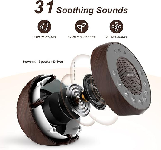 Housbay White Noise Machine with 31 High Fidelity Soothing Sounds, 5W High Power Loud Enough Speaker, Easy Volume Control, Sleep Timer, Sound Machine for Baby, Kids, Adults, Light Sleeper -Wood Grain