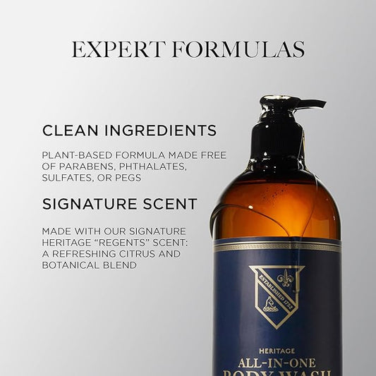 Caswell-Massey All-in-1 Body Wash, Use as a Face Wash, Beard Wash, Shampoo, Body Wash & Shave Gel, Signature Heritage Soap for Men, Made in USA, 32 Fl Oz