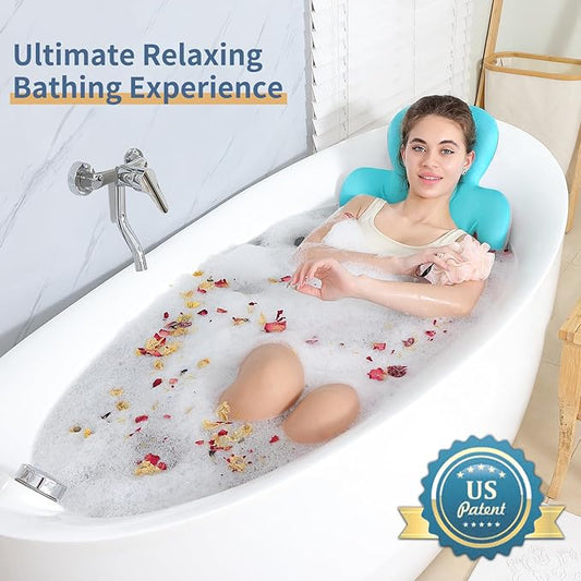 Luxury Bath Cushion, Full Body Bathtub Pillow with 160 Suction Cups, Bath Mat for Head and Neck Support, with Laundry Bag (Blue, 56.2" x 16.2")