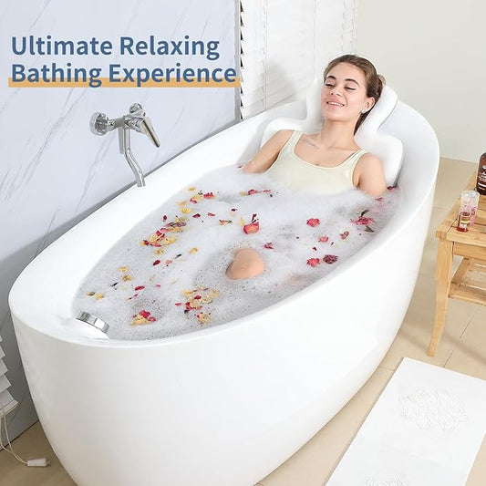 Luxury Bath Cushion, Full Body Bathtub Pillow with 160 Suction Cups, Bath Mat for Head and Neck Support, with Laundry Bag (White, 60.2" x 16.2")