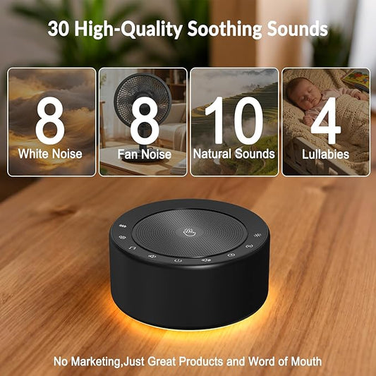 Nursery Lamp with Sound Machine, Mood Lighting, 7 Colors Night Light, 30 Soothing Sounds, White Noises for Baby, Adults. Timer, Plug in, Memory Function, Touch Control