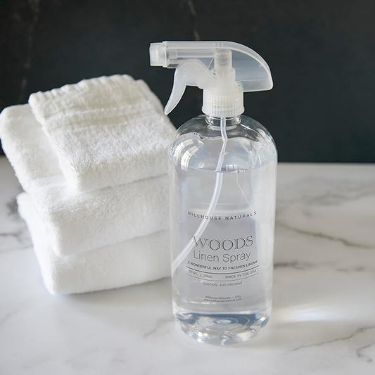 Hillhouse Naturals 1 liter Woods Linen Spray. Masculine Fragrance with Lemon, Bergamot, Amber, & Musk. Made in the USA