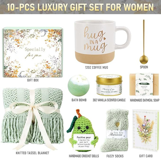 Self Care Gifts for Women Spa Gift Basket Birthday Gifts for Women, Get Well Soon Gift Baskets Thinking of You Relaxation Stress Relief Care Package, Christmas Gifts for Mom Friend Sister(Sage Green)