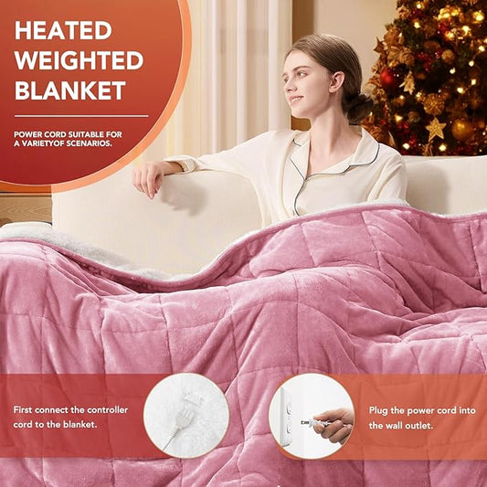 Homemate Heated Weighted Blanket for Adults - 50"x60" 10lbs Electric Throw Fast Heating Heavy Blanket 1/2/4/6/8 Hour Auto Off 10 Heat Levels Over-Heat Protection Soft Flannel Sherpa