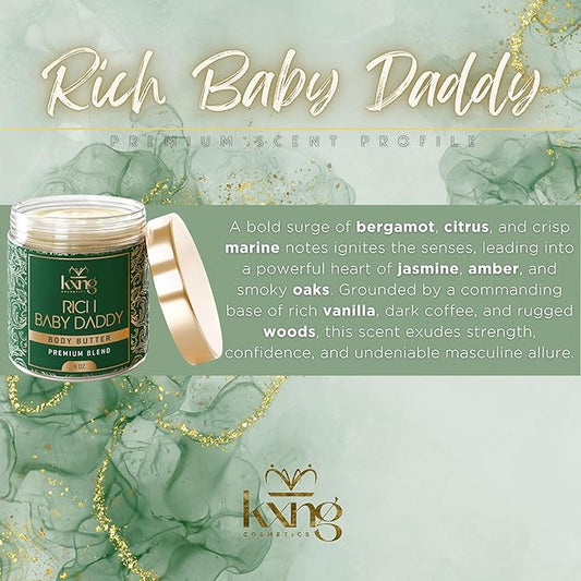 KXNG Cosmetics, Body Butter, Organic Skin Care for Men and Women, Body Moisturizer Lotions and Creams, Raw Shea Butter, Cocoa Butter, Mango, Coconut Oil, Hand, Foot, All Skin Types (Rich Baby Daddy)