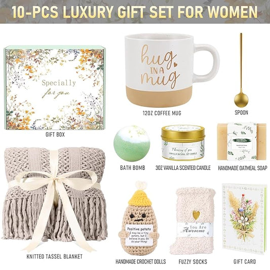 Self Care Gifts for Women Spa Gift Basket Birthday Gifts for Women, Get Well Soon Gift Baskets Thinking of You Relaxation Stress Relief Care Package, Christmas Gifts for Mom Friend Sister(Khaki)