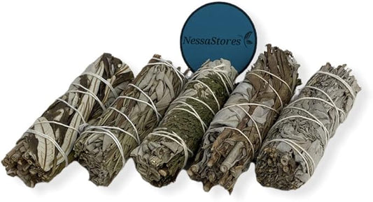NESSASTORES - White Sage Mixture Smudge Sampler Kit 4" Bundles #JC-230 (3 Kits, 5 pcs Combination A)