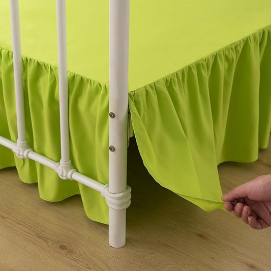 Bed Skirt Queen Size Ruffled Bed Skirt with Split Corners, 18 Inch Drop Dust Ruffle Bed Skirts with Platform, Gathered Style, 100% Microfiber, Lime