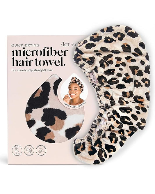 Kitsch Microfiber Hair Towel Wrap for Women - Microfiber Towel, Super Absorbent, Quick Dry, Anti-Frizz - for Long and Short Hairs, Turbans for Women, Hair Wrap - Leopard
