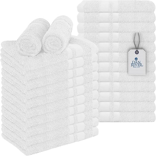 DAN RIVER 100% Cotton Salon Towels Set – 16x26 inches, Pack of 24, Highly Absorbent and Quick-Dry Towels for Hand, Salon, Spa, Beauty, Gyms and Home Hair Care, White