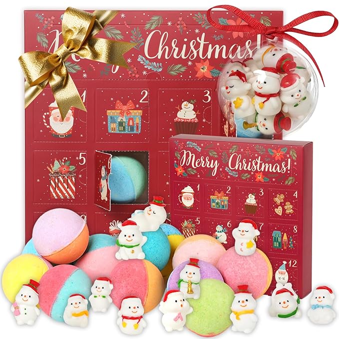 12Pcs Advent Calendar 2025 Christmas Gifts for Kids Women - Christmas Advent Calendar Bath Bomb with Surprise Inside Bath and Body Gift for Sister, Wife, Mom, Son, Daughter｜Spa Gift Set Idea for Kids