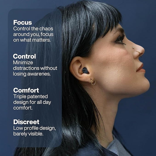 EarPeace Everyday Ear Plugs for Noise Reduction & Noise Control – High-Fidelity Earplugs, Comfortable & Reusable Earplugs for Travel, Sleep, Work, Snoring Blocking, Includes Carrying Case – (Navy)