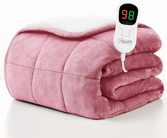 Homemate Heated Weighted Blanket for Adults - 50"x60" 10lbs Electric Throw Fast Heating Heavy Blanket 1/2/4/6/8 Hour Auto Off 10 Heat Levels Over-Heat Protection Soft Flannel Sherpa