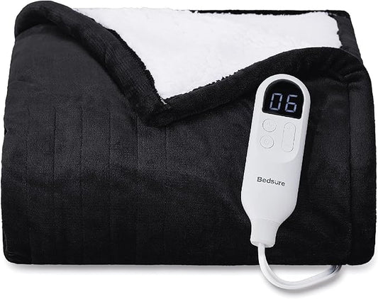 Bedsure Heated Blanket Throw Blanket - Fast Heating Electric Blanket, Soft Flannel Heated Throw with 4 Time Settings, 6 Heating Settings, Warm Gifts for Grandma Grandpa (50x60 inches, Black)